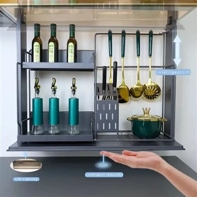 Kuhinjska samodejna dvižna omarica Glasovno upravljanje dvigala Upravljanje na dotik Pull Basket